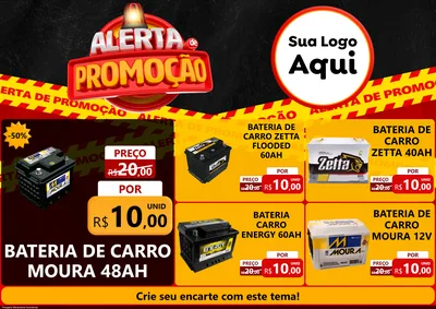 Modelo de Encarte para Encarte A4 Horizontal com o tema Alerta de Promoção para Baterias Elétricas