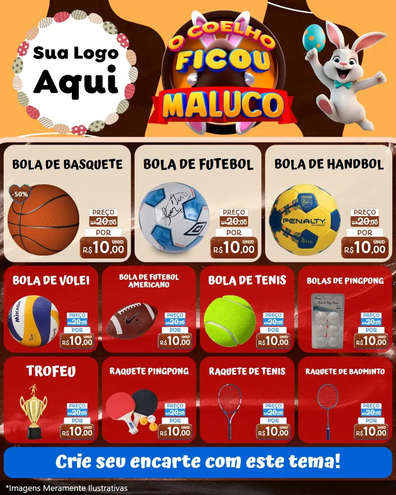 Modelo de Rede Social para Feed Instagram com o tema O Coelho Ficou Maluco - Páscoa para Artigos Esportivos