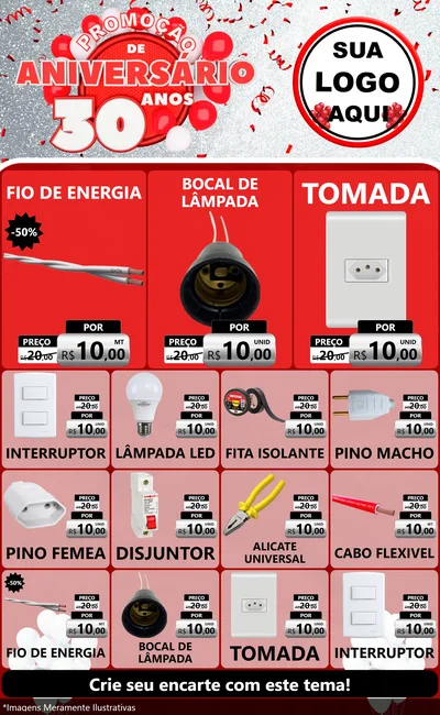 Modelo de Encarte para Encarte Grande com o tema Promoção de Aniversário - 30 Anos para Materiais Elétricos