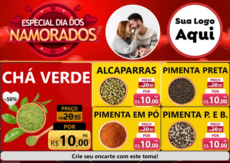Modelo de Encarte para Encarte A4 Horizontal com o tema Especial Dia Dos Namorados para Produtos Naturais