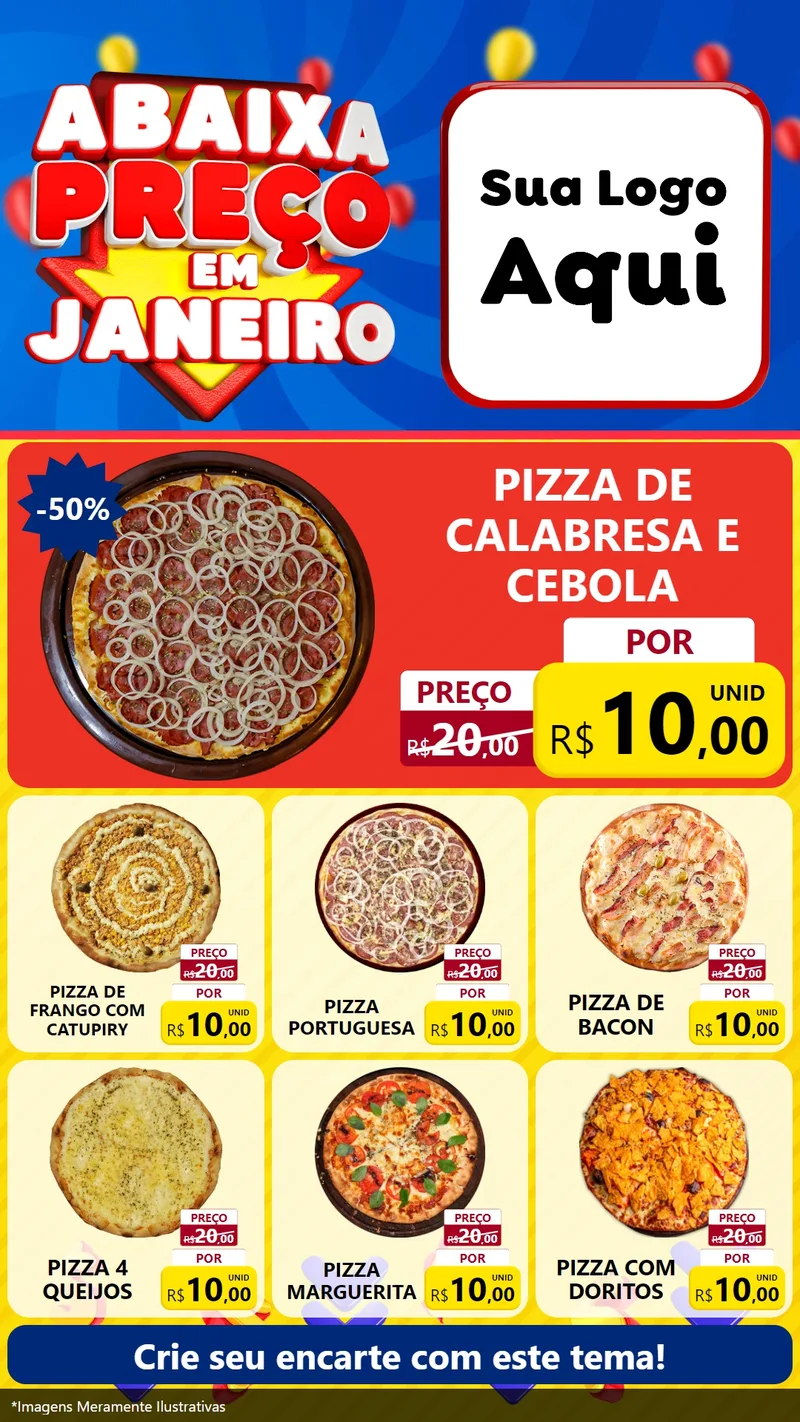 Modelo de Rede Social para Stories com o tema Abaixa Preço em Janeiro para Pizzaria