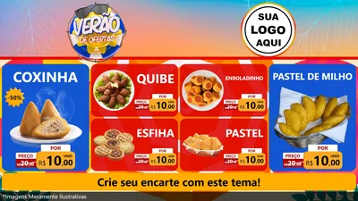 Modelo de TV para TV Horizontal com o tema Verão de Ofertas para Salgadaria