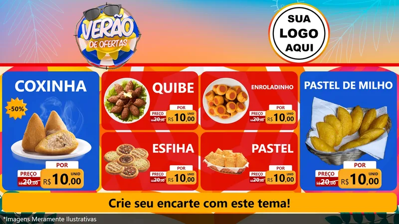 Modelo de TV para TV Horizontal com o tema Verão de Ofertas para Salgadaria