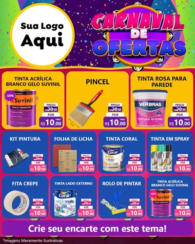 Modelo de Rede Social para Feed Instagram com o tema Carnaval de Ofertas para Tintas e Ferramentas
