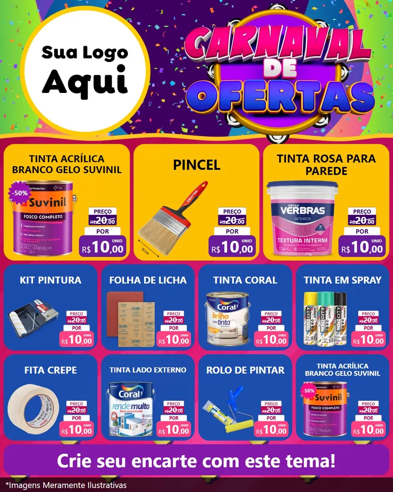 Modelo de Rede Social para Feed Instagram com o tema Carnaval de Ofertas para Tintas e Ferramentas