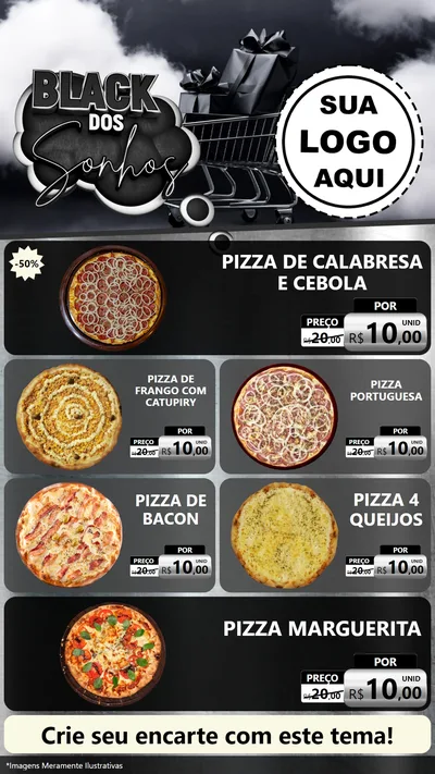 Modelo de TV para TV Vertical com o tema Black dos Sonhos para Pizzaria