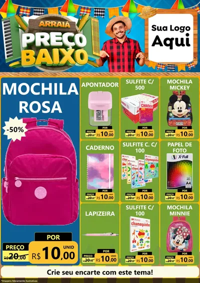 Modelo de Encarte para Encarte A4 Vertical com o tema Arraiá de Preço Baixo - Junina para Papelaria