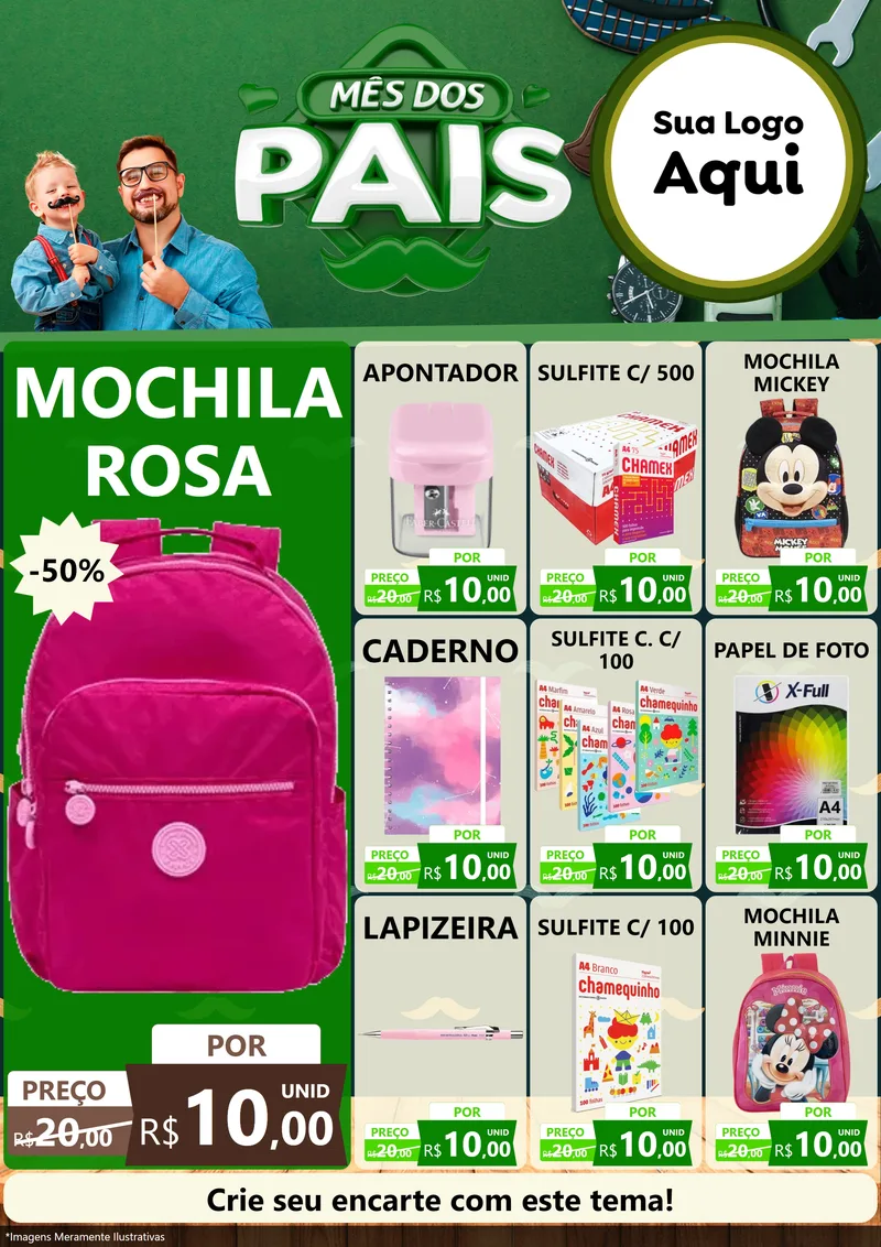 Modelo de Encarte para Encarte A4 Vertical com o tema Mês dos Pais para Papelaria