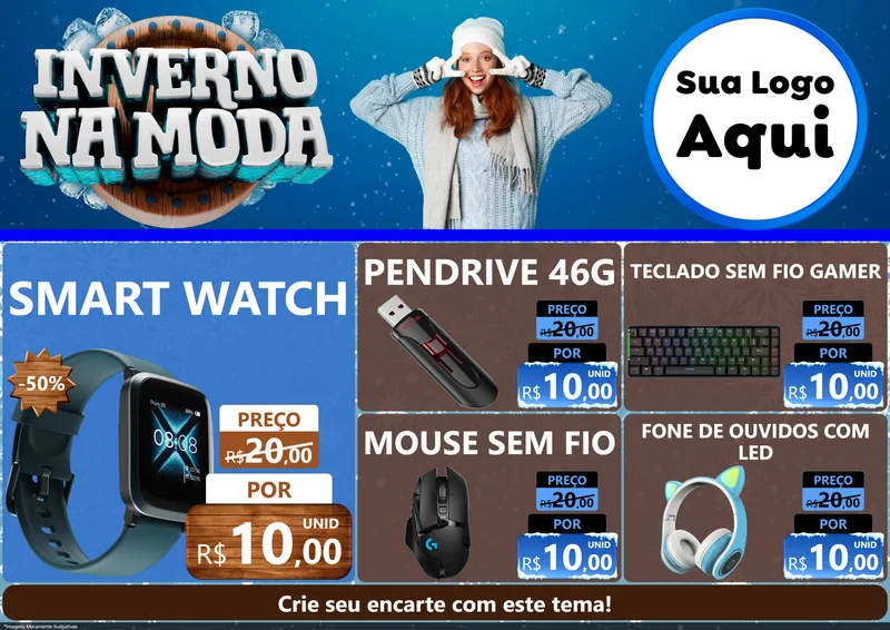 Modelo de Encarte para Encarte A4 Horizontal com o tema Inverno na Moda para Informática
