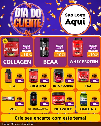 Modelo de Rede Social para Feed Instagram com o tema Dia do Cliente para Suplementos alimentares