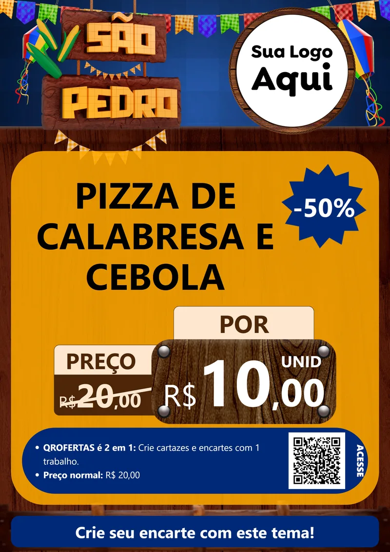 Modelo de Cartaz para Cartaz A4 Vertical com o tema São Pedro para Pizzaria