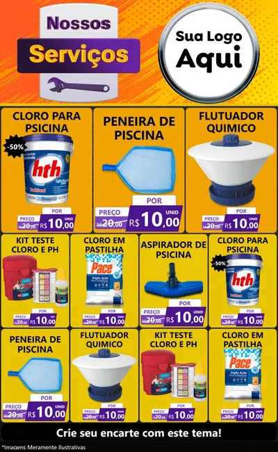 Modelo de Encarte para Encarte Grande com o tema Nossos Serviços para Produtos para Piscina