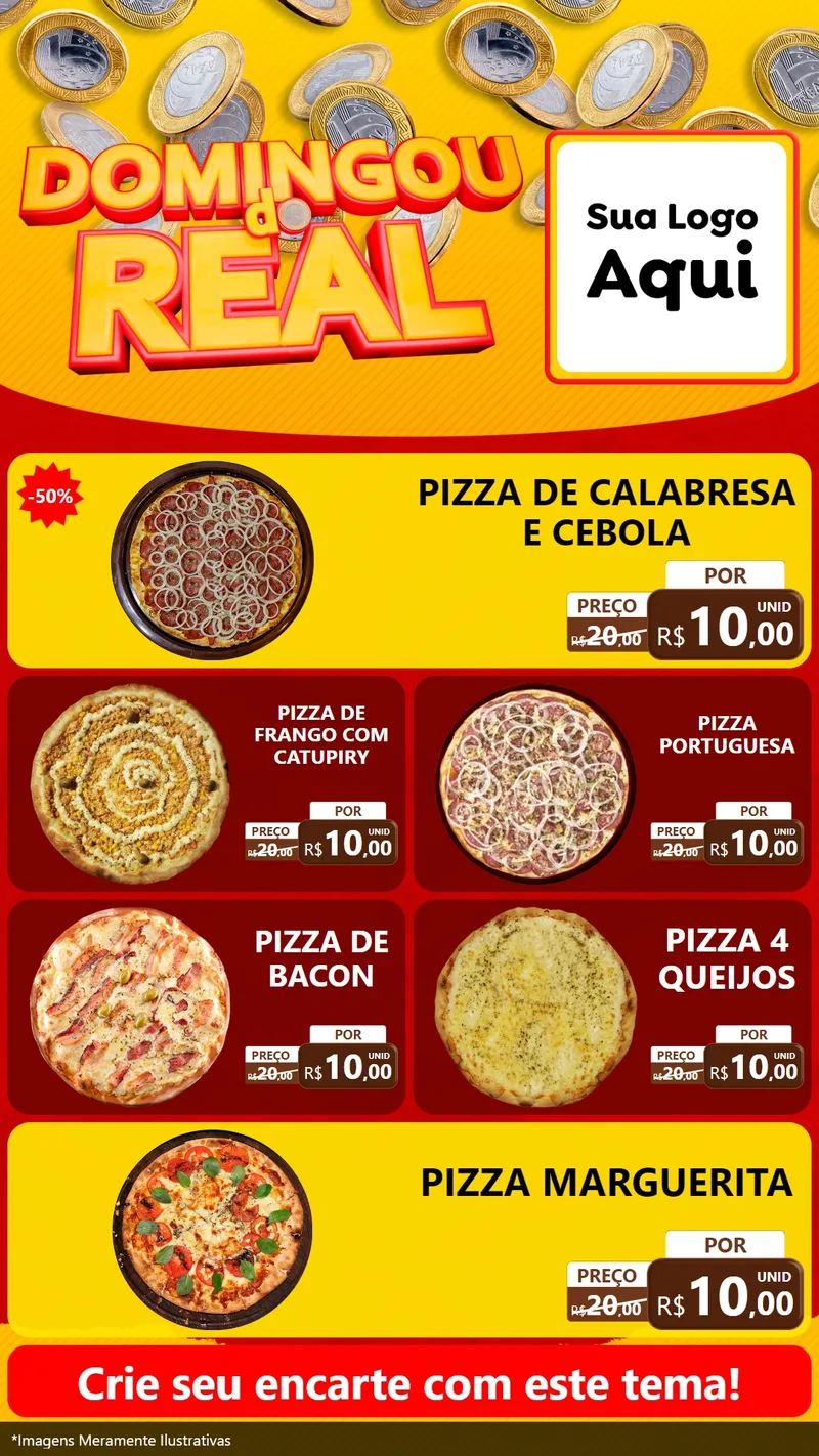 Modelo de TV para TV Vertical com o tema Domingou do Real para Pizzaria