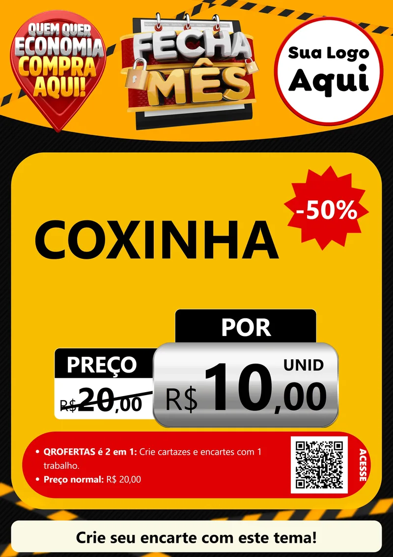 Modelo de Cartaz para Cartaz A4 Vertical com o tema Fecha Mês para Salgadaria
