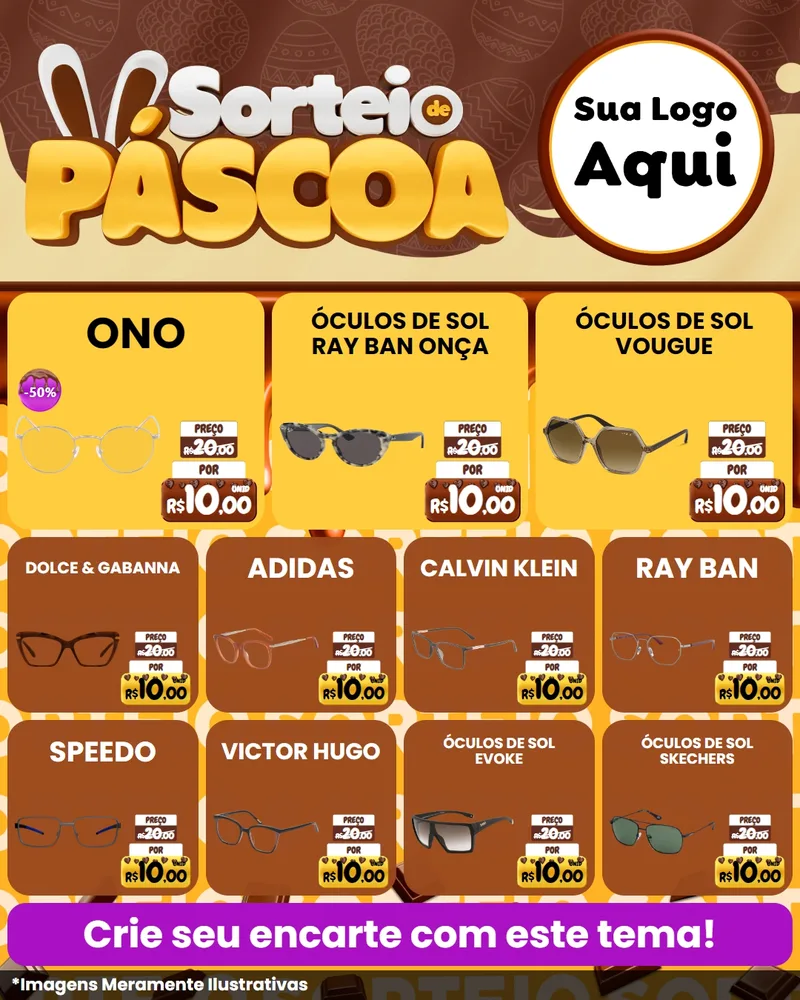 Modelo de Rede Social para Feed Instagram com o tema Sorteio de Páscoa para Óticas