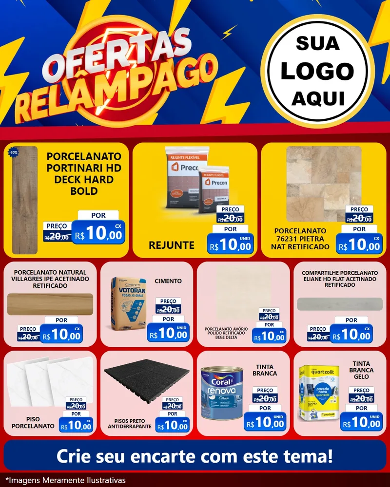 Modelo de Rede Social para Feed Instagram com o tema Ofertas Relâmpago para Pisos e revestimentos