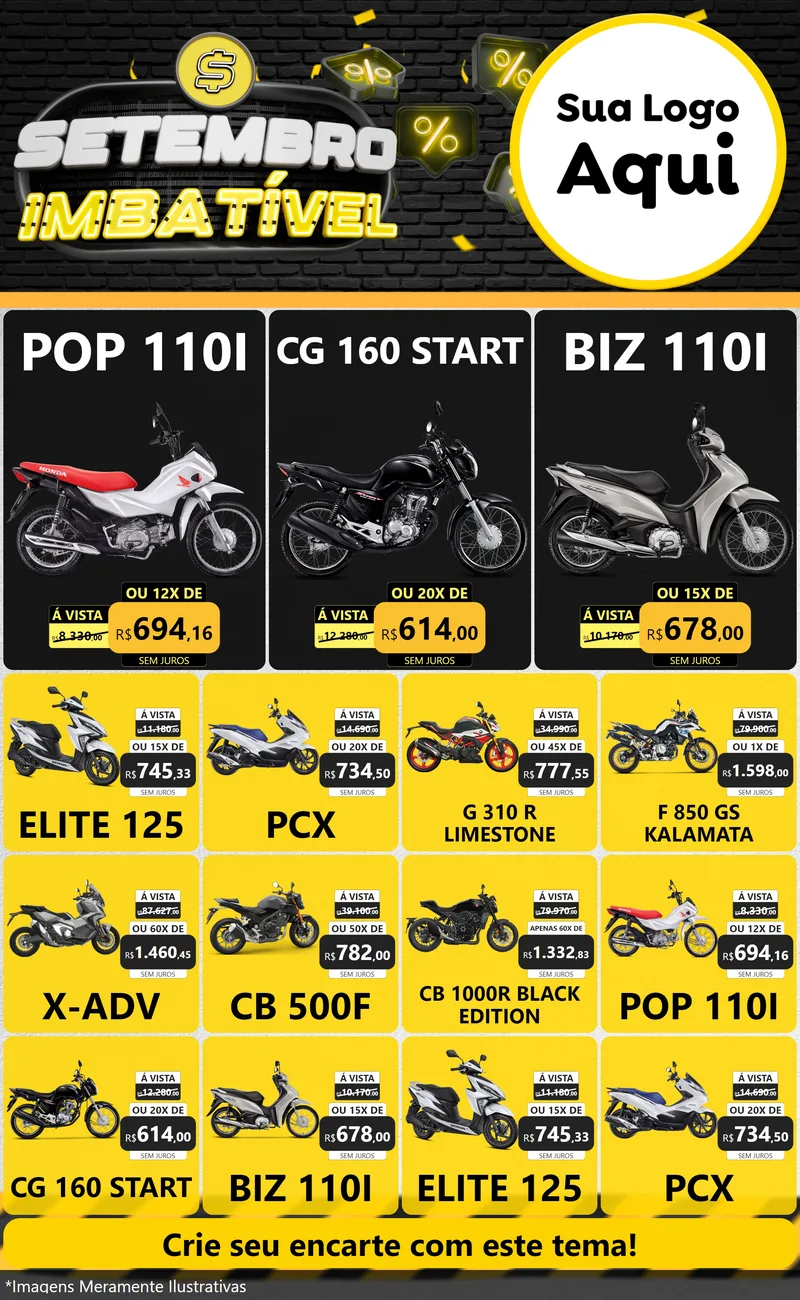 Modelo de Encarte para Encarte Grande com o tema Setembro Imbatível para Concessionaria de Motos