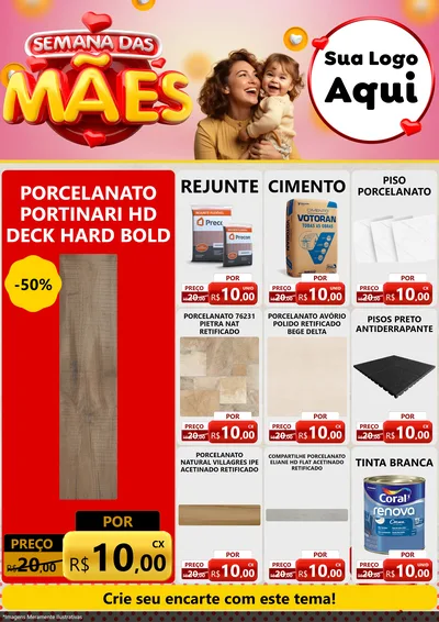 Modelo de Encarte para Encarte A4 Vertical com o tema Semana das Mães para Pisos e revestimentos