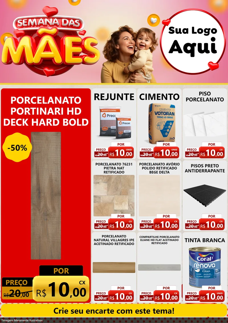 Modelo de Encarte para Encarte A4 Vertical com o tema Semana das Mães para Pisos e revestimentos