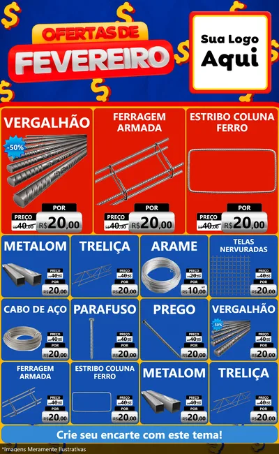 Modelo de Encarte para Encarte Grande com o tema Ofertas de Fevereiro para Ferragens