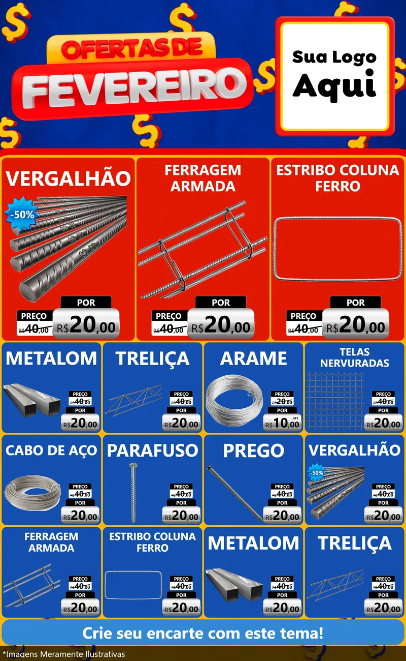 Modelo de Encarte para Encarte Grande com o tema Ofertas de Fevereiro para Ferragens