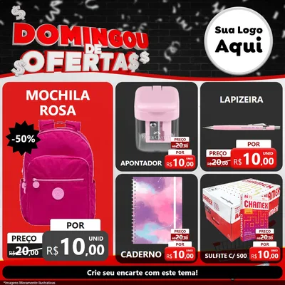 Modelo de Rede Social para Feed Facebook com o tema Domingou de Ofertas para Papelaria