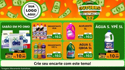Modelo de TV para TV Horizontal com o tema Comece Outubro Economizando para Produtos de Limpeza