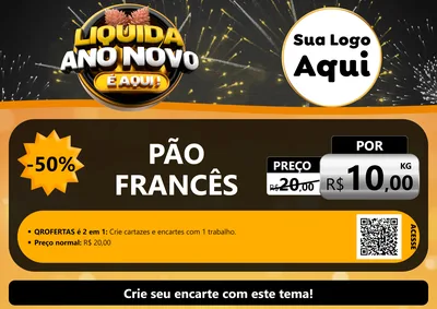 Modelo de Cartaz para Cartaz A4 Horizontal com o tema Liquida Ano Novo É Aqui! para Padaria