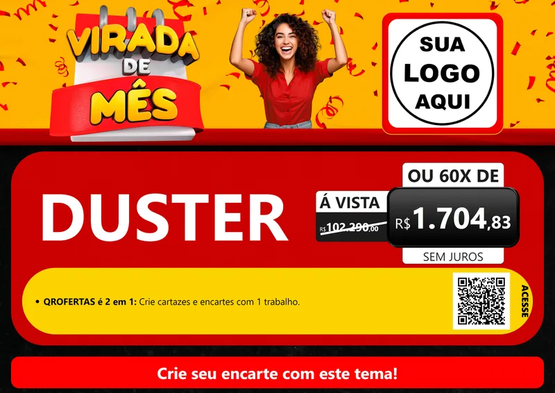 Modelo de Cartaz para Cartaz A4 Horizontal com o tema Virada de Mês para Concessionaria de Carros