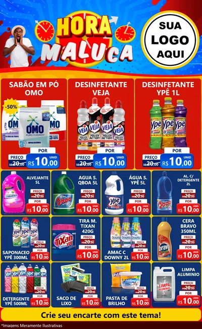 Modelo de Encarte para Encarte Grande com o tema Hora Maluca para Produtos de Limpeza