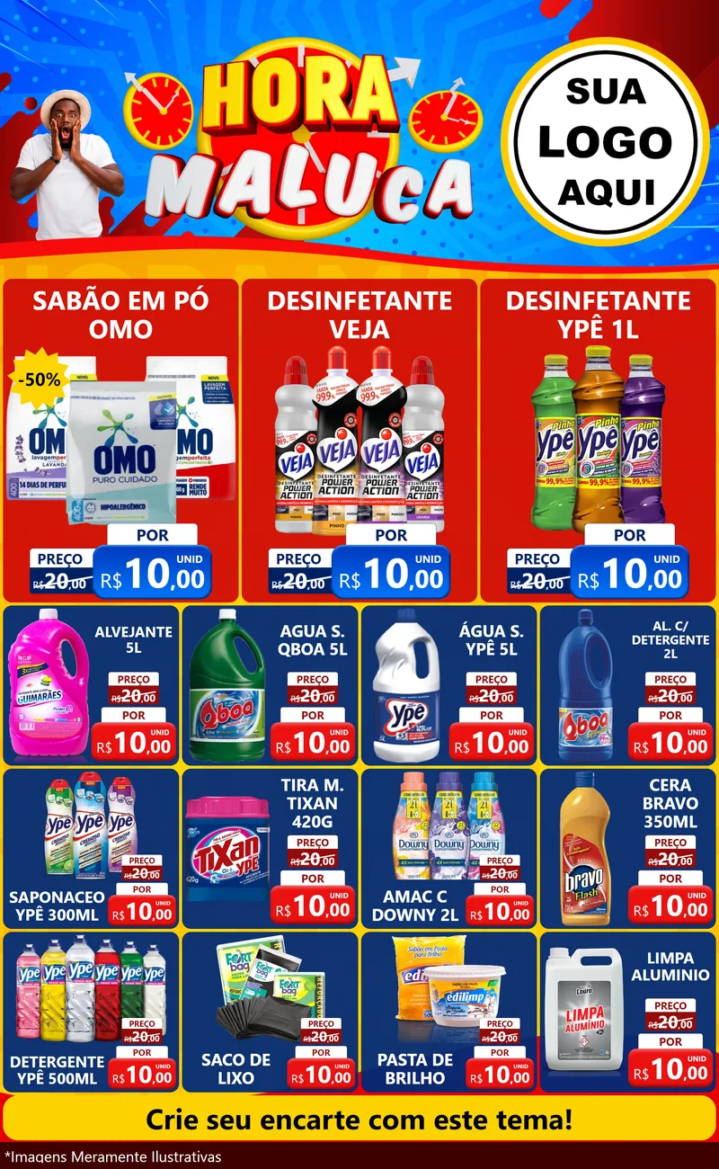 Modelo de Encarte para Encarte Grande com o tema Hora Maluca para Produtos de Limpeza