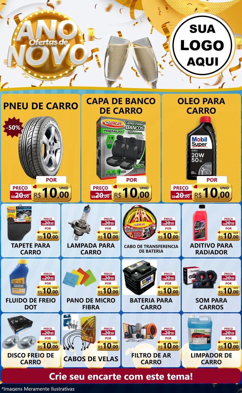 Modelo de Encarte para Encarte Grande com o tema Ofertas de Ano Novo para Auto peças