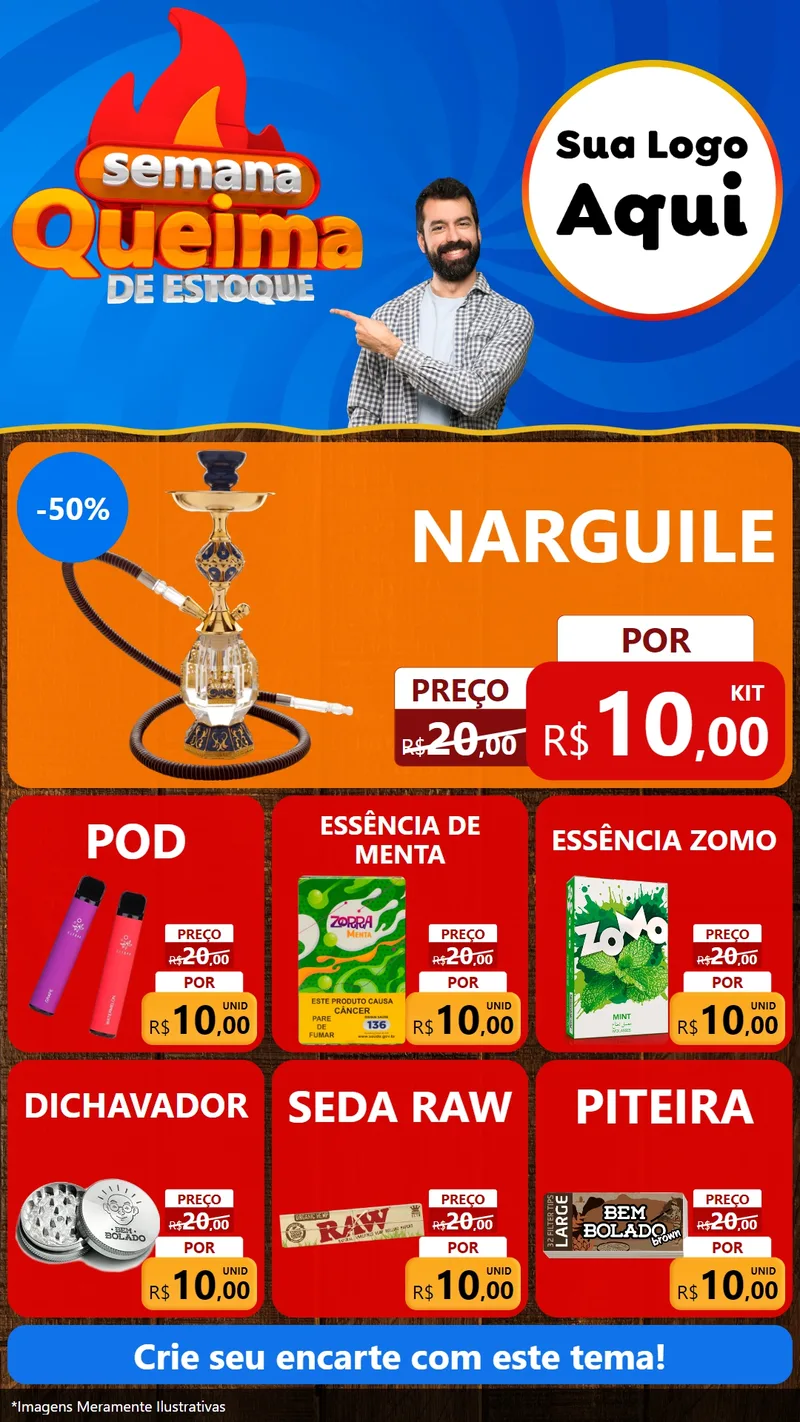 Modelo de Rede Social para Stories com o tema Semana Queima de Estoque para Tabacaria