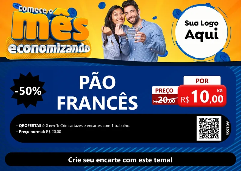 Modelo de Cartaz para Cartaz A4 Horizontal com o tema Comece O Mês Economizando para Padaria