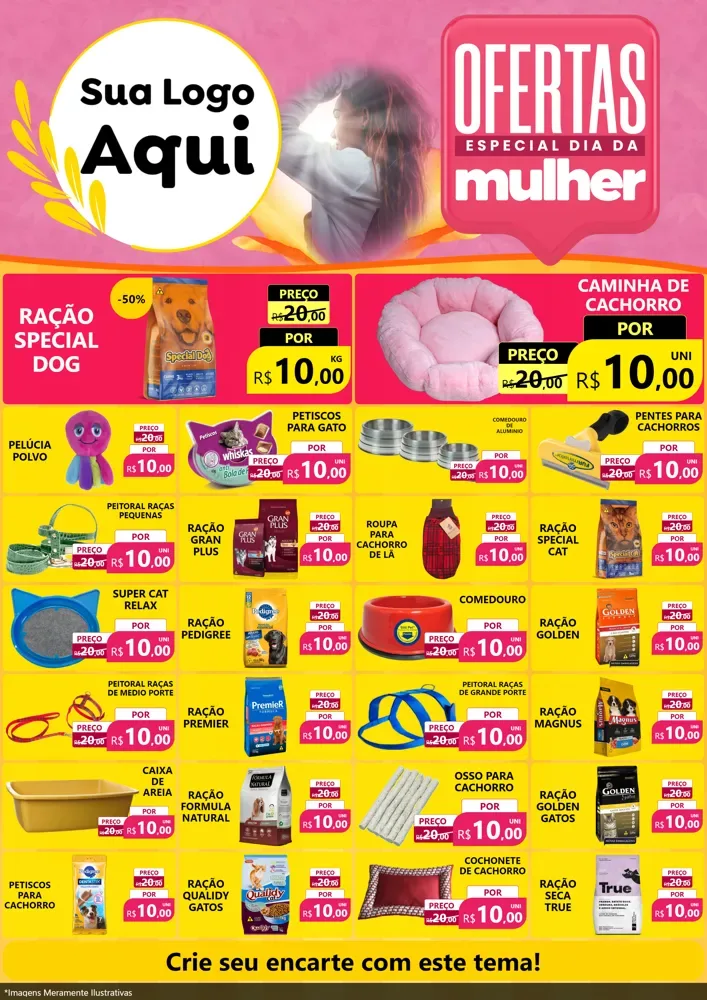 Modelo de Encarte para Encarte A4 Vertical com o tema Ofertas - Especial Dia Das Mulheres para Pet Shop