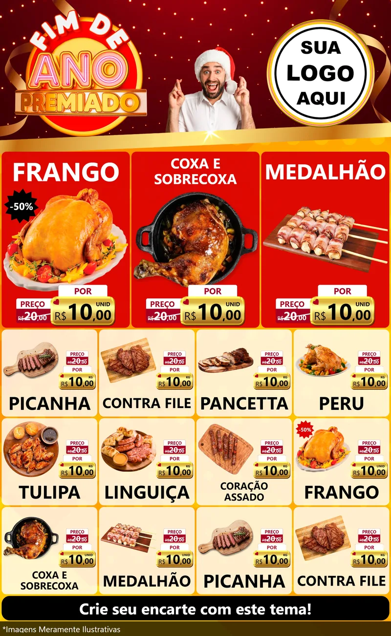 Modelo de Encarte para Encarte Grande com o tema Fim de Ano Premiado para Assados