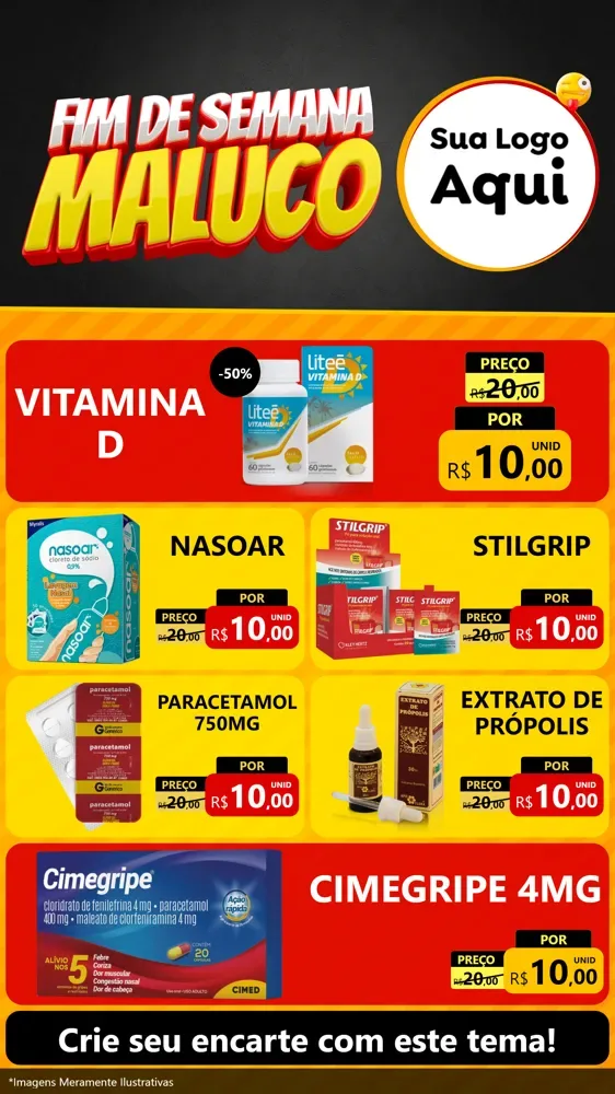 Modelo de TV para TV Vertical com o tema Final de Semana Maluco para Farmácia