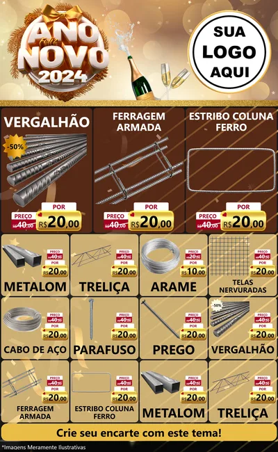 Modelo de Encarte para Encarte Grande com o tema Feliz Ano Novo 2027 para Ferragens
