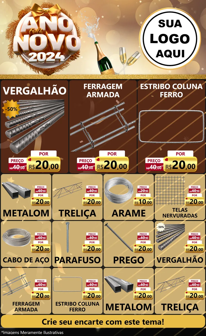Modelo de Encarte para Encarte Grande com o tema Feliz Ano Novo 2027 para Ferragens