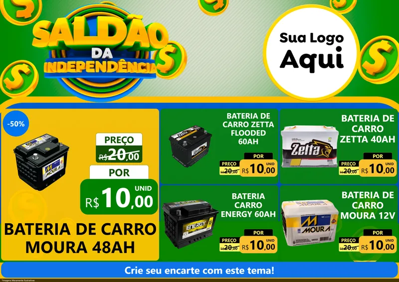 Modelo de Encarte para Encarte A4 Horizontal com o tema Saldão da Indepêndencia para Baterias Elétricas