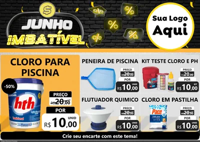 Modelo de Encarte para Encarte A4 Horizontal com o tema Junho Imbatível para Produtos para Piscina
