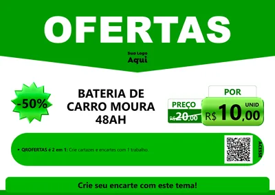 Modelo de Cartaz para Cartaz A4 Horizontal com o tema Ofertas Verde Cartaz para Baterias Elétricas