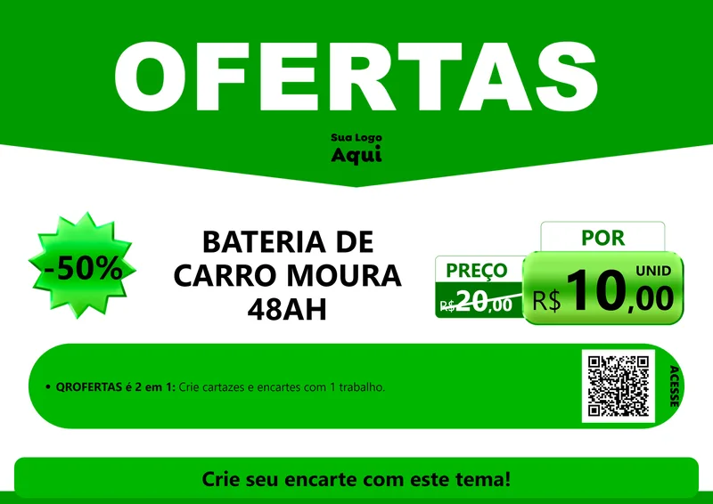Modelo de Cartaz para Cartaz A4 Horizontal com o tema Ofertas Verde Cartaz para Baterias Elétricas