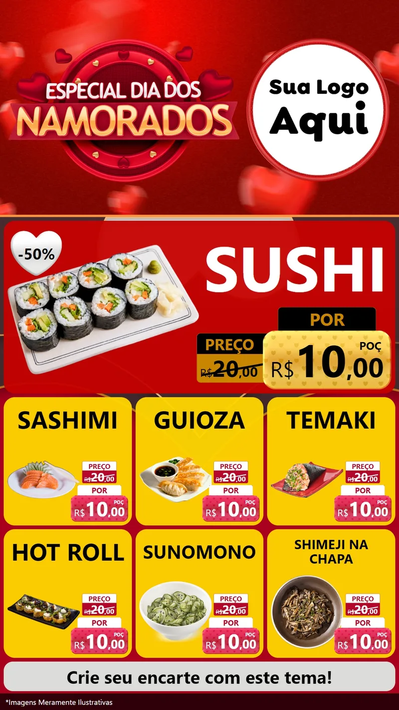 Modelo de Rede Social para Stories com o tema Especial Dia Dos Namorados para Comida japonesa