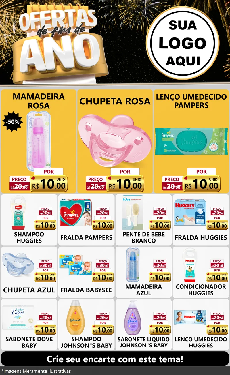 Modelo de Encarte para Encarte Grande com o tema Ofertas de Fim de Ano para Bebês