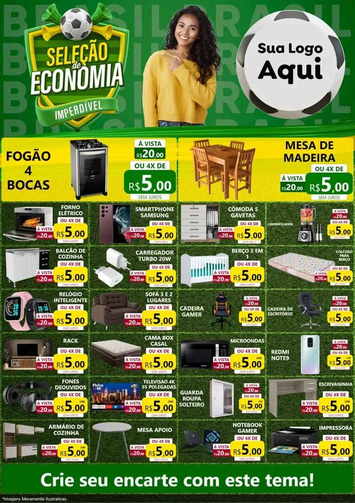 Modelo de Encarte para Encarte A4 Vertical com o tema Seleção de Economia - Copa para Móveis e Eletro