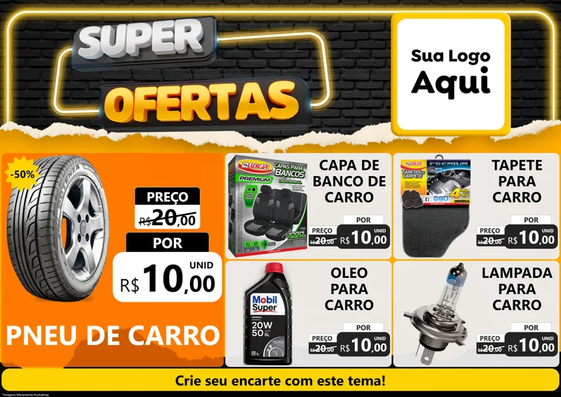 Modelo de Encarte para Encarte A4 Horizontal com o tema Super Ofertas para Auto peças
