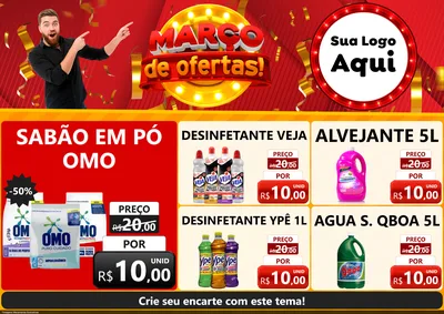 Modelo de Encarte para Encarte A4 Horizontal com o tema Março de Ofertas! para Produtos de Limpeza