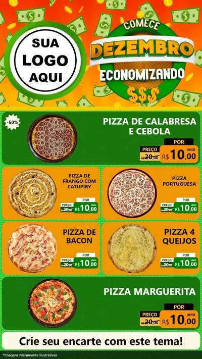 Modelo de TV para TV Vertical com o tema Comece Dezembro Economizando para Pizzaria