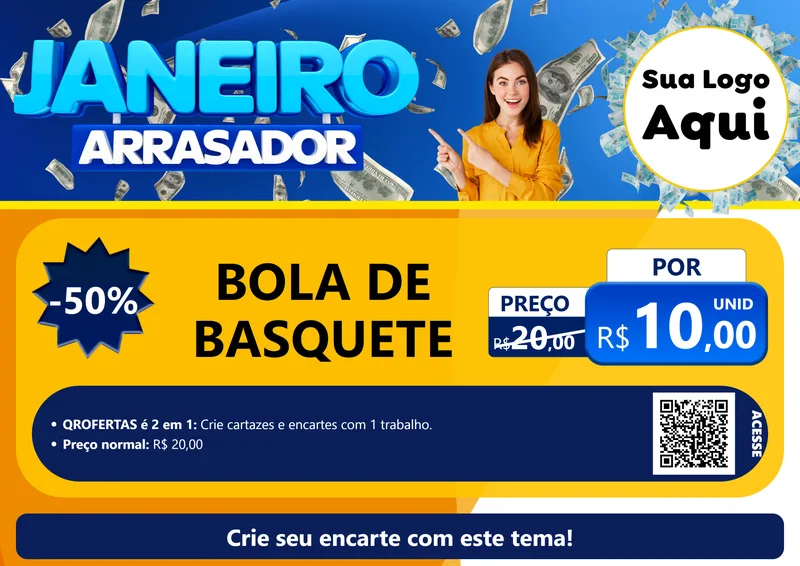 Modelo de Cartaz para Cartaz A4 Horizontal com o tema Janeiro Arrasador para Artigos Esportivos